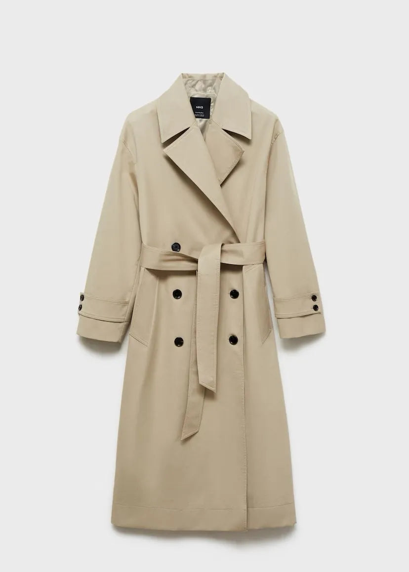 Beige trench coat on a white background