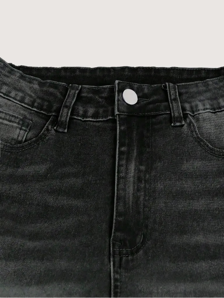 Washed Stretch Denim Straight Leg Jeans