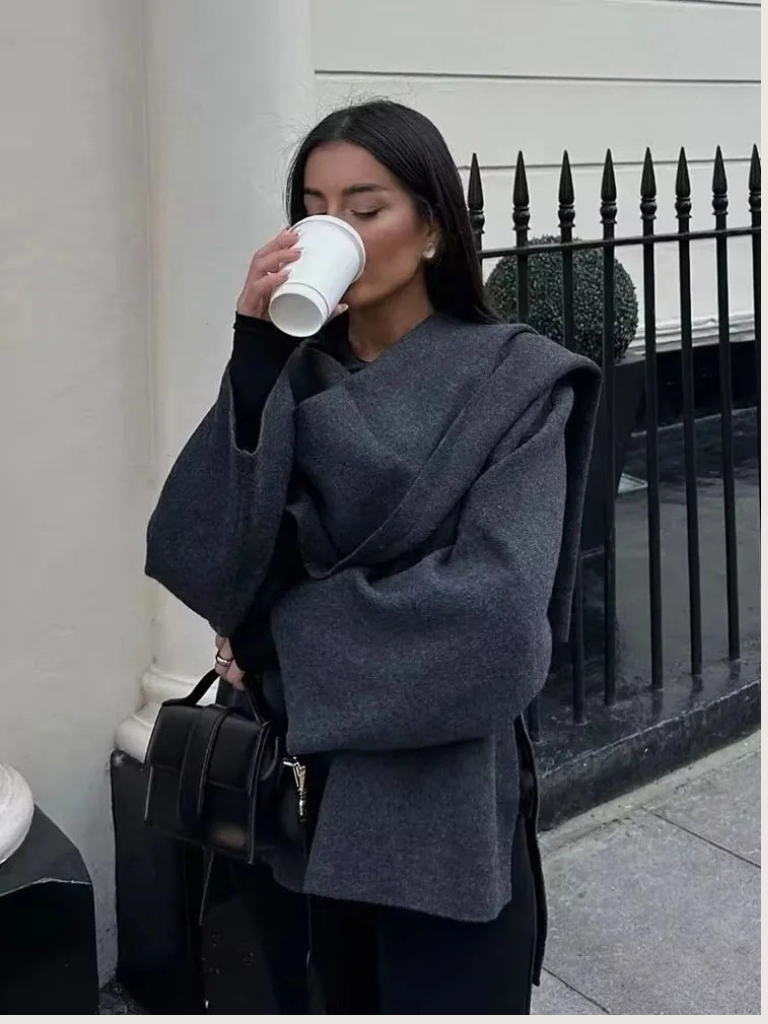 Women’s Winter Coat with Asymmetric Scarf