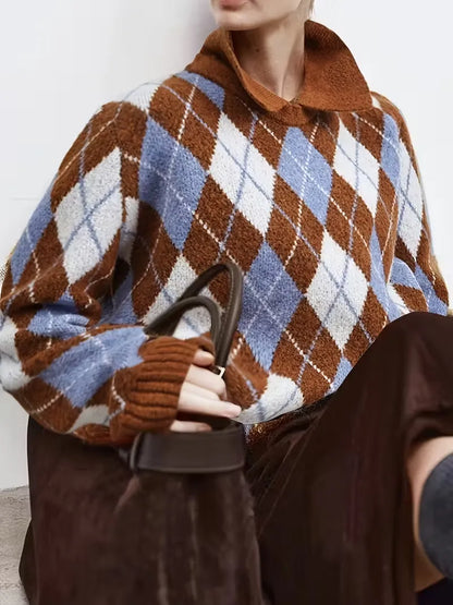 Argyle Knit Polo Sweater