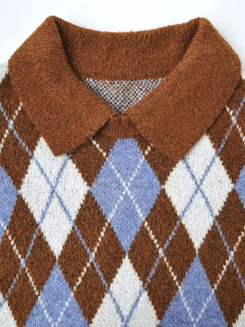 Argyle Knit Polo Sweater