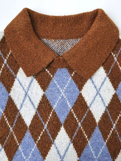 Argyle Knit Polo Sweater