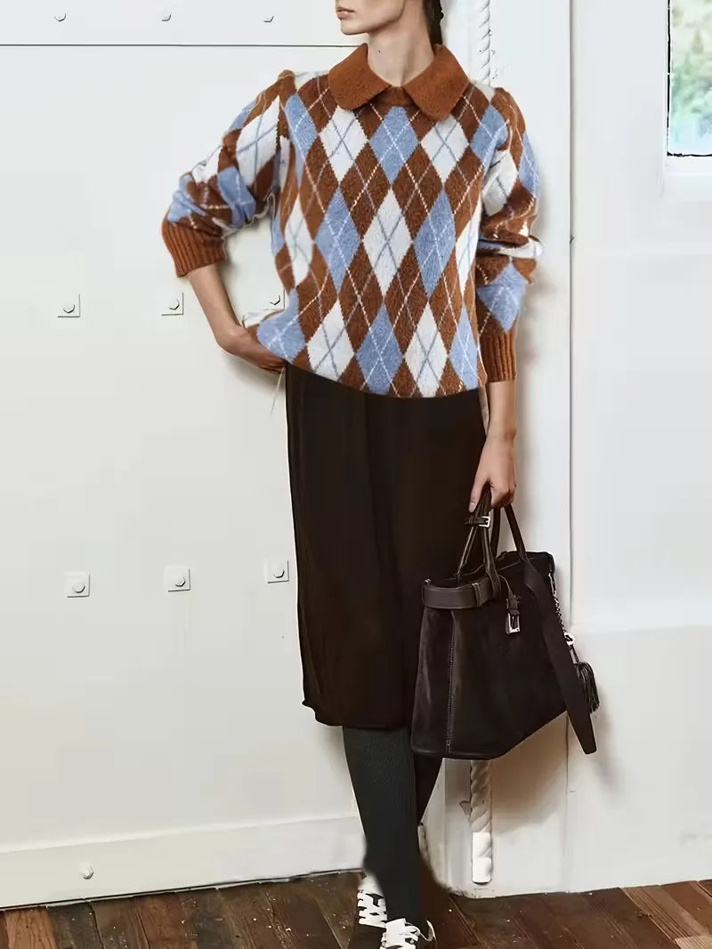 Argyle Knit Polo Sweater