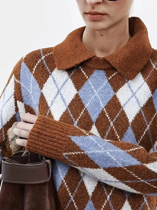 Argyle Knit Polo Sweater
