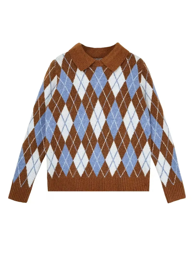 Argyle Knit Polo Sweater
