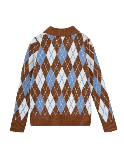 Argyle Knit Polo Sweater