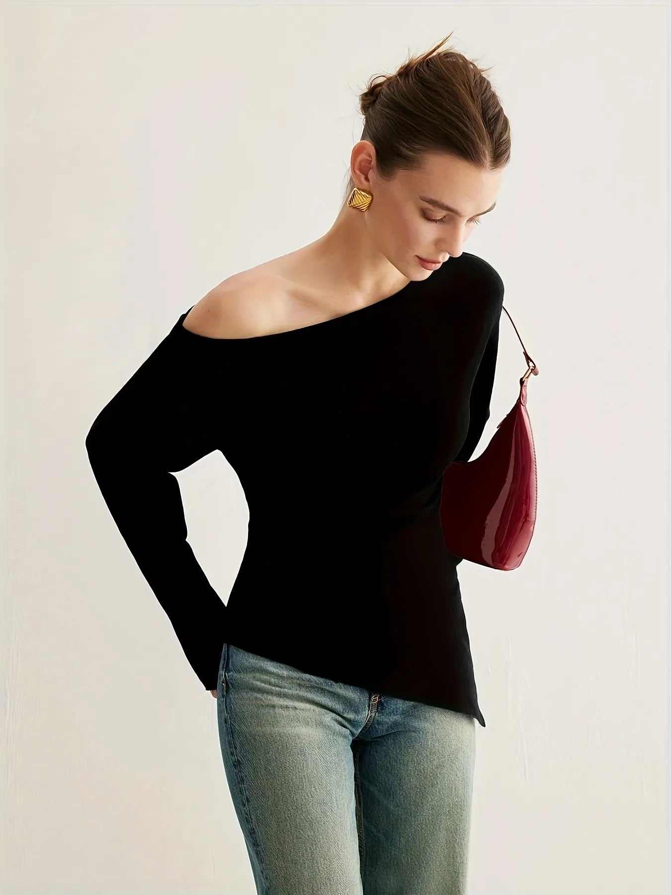 Black Off-Shoulder Knit Top