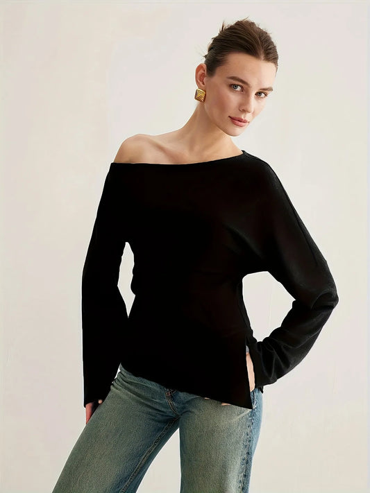 Black Off-Shoulder Knit Top