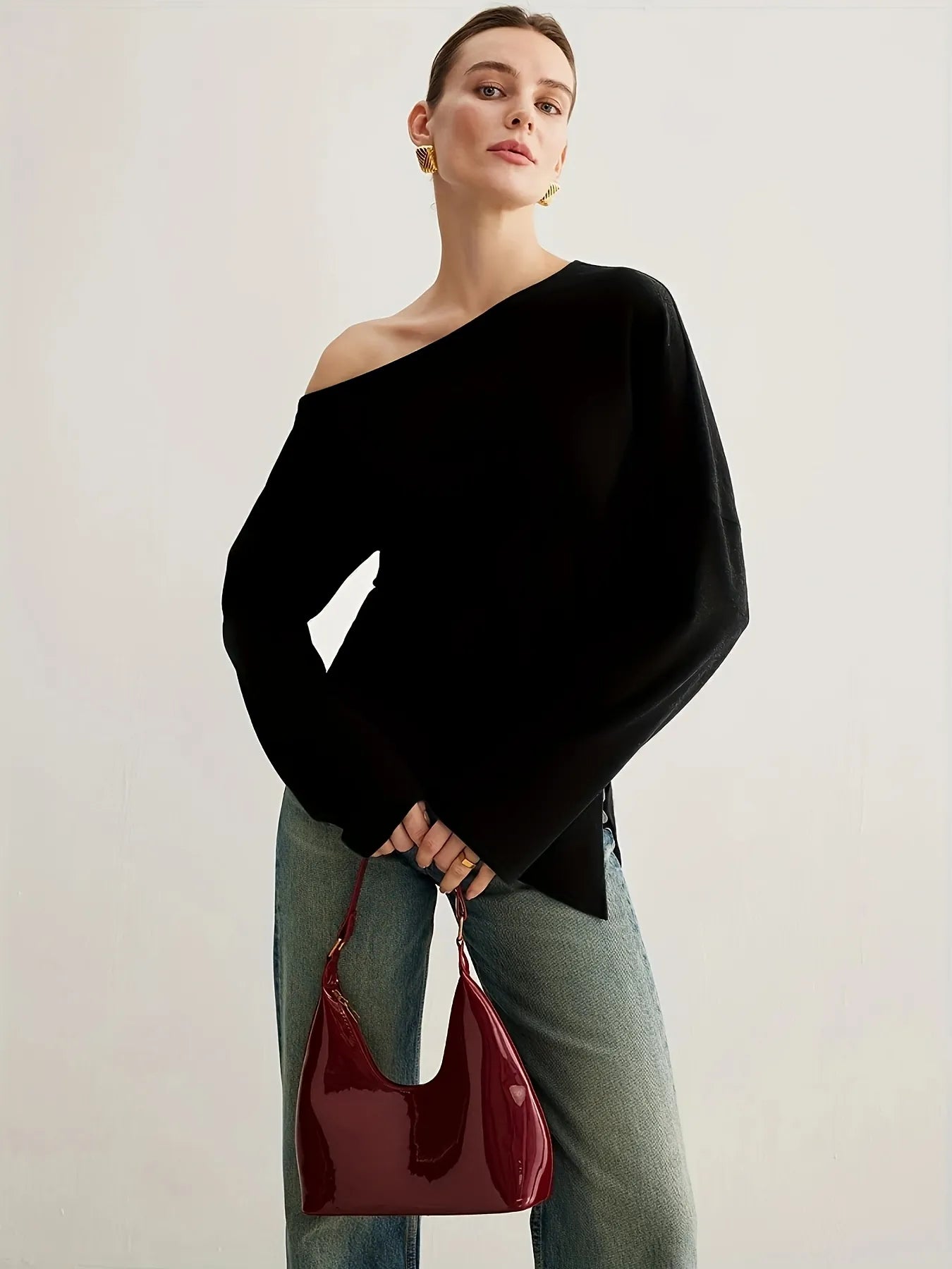 Black Off-Shoulder Knit Top