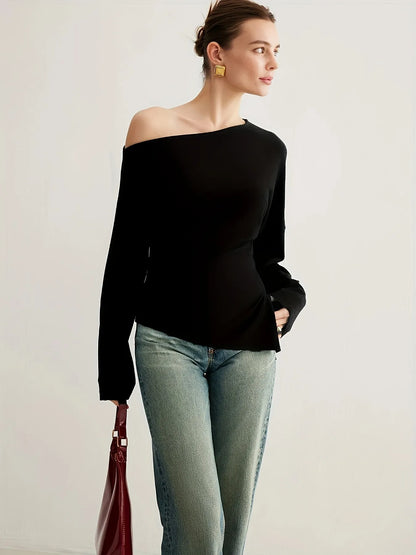 Black Off-Shoulder Knit Top