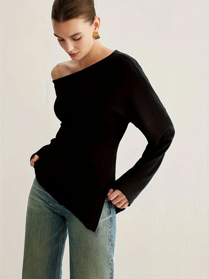 Black Off-Shoulder Knit Top