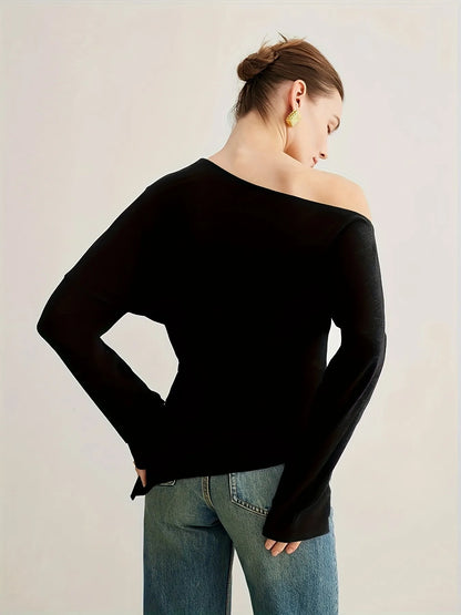 Black Off-Shoulder Knit Top