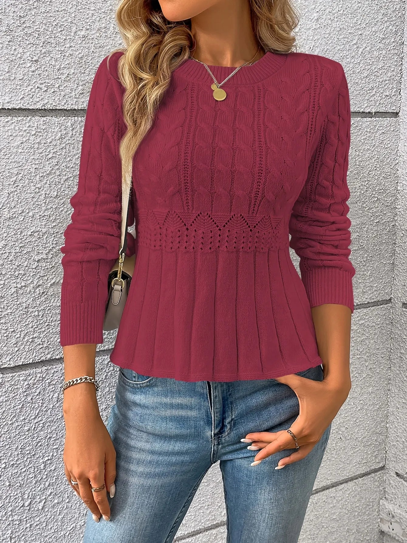 Cable-Knit Peplum Sweater