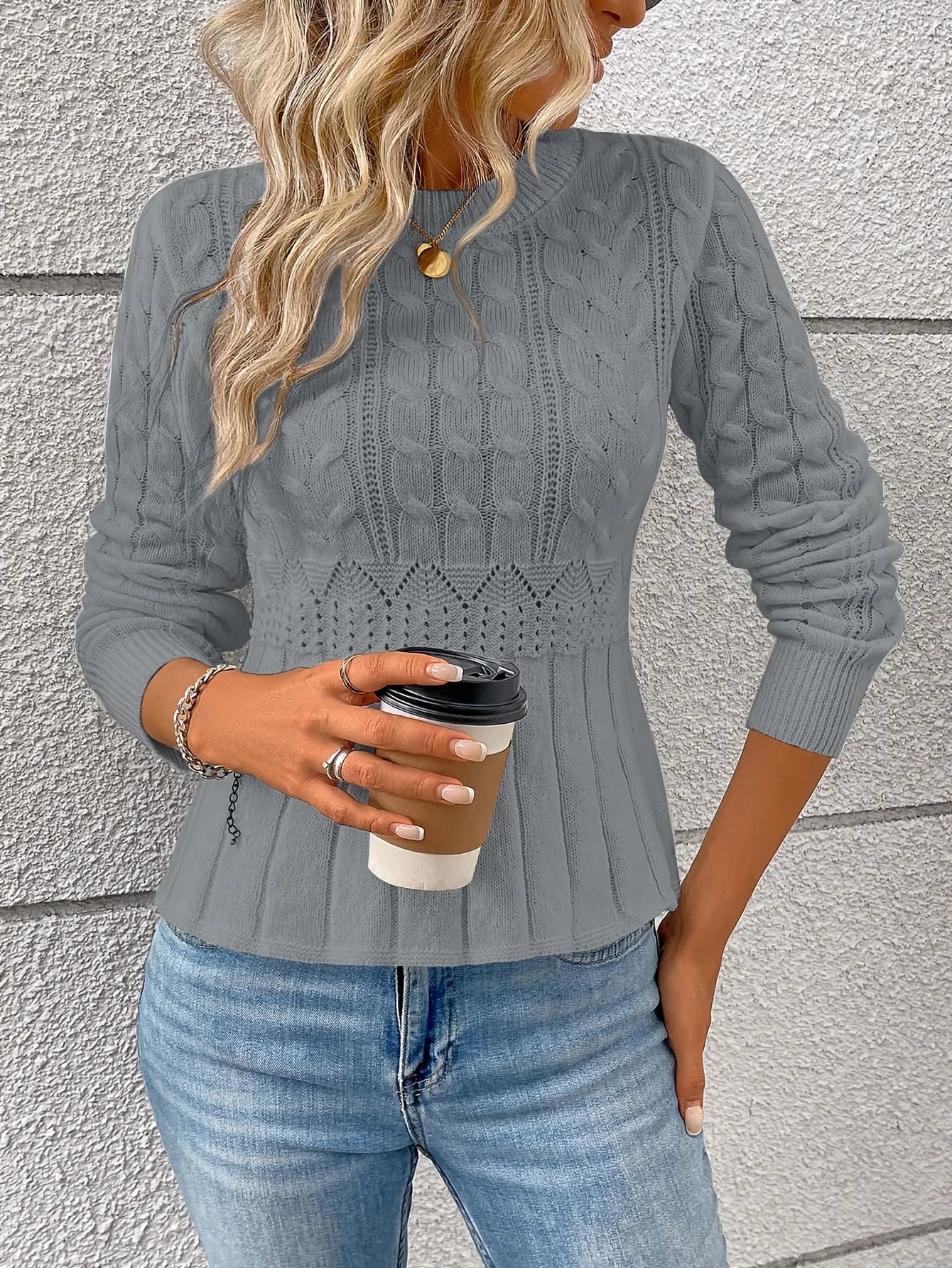 Cable-Knit Peplum Sweater