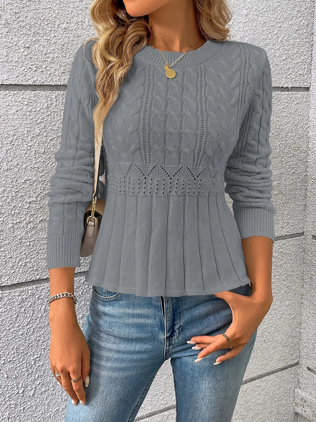 Cable-Knit Peplum Sweater
