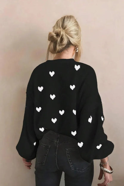 Heart-Embroidered Knit Pullover