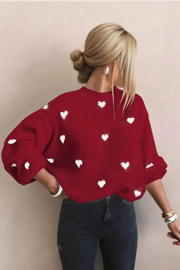 Heart-Embroidered Knit Pullover