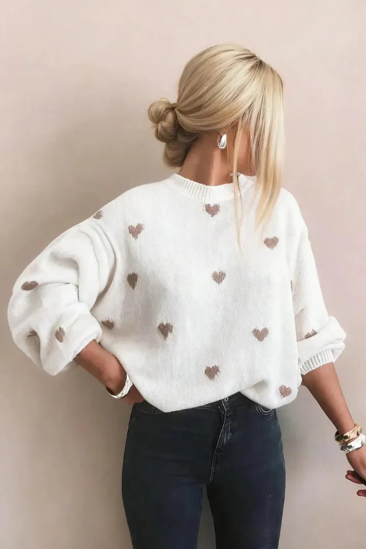 Heart-Embroidered Knit Pullover