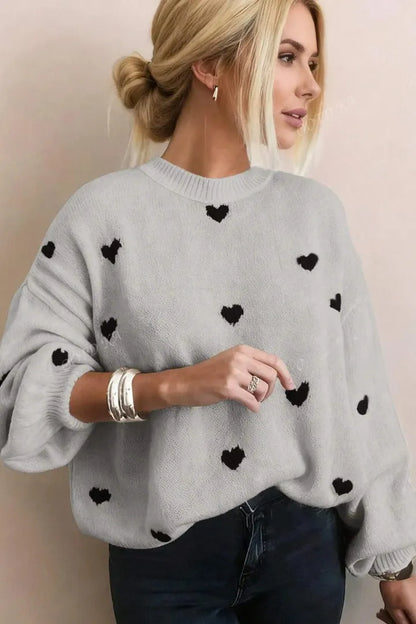 Heart-Embroidered Knit Pullover