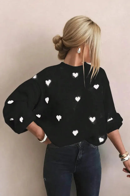 Heart-Embroidered Knit Pullover