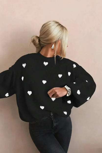 Heart-Embroidered Knit Pullover