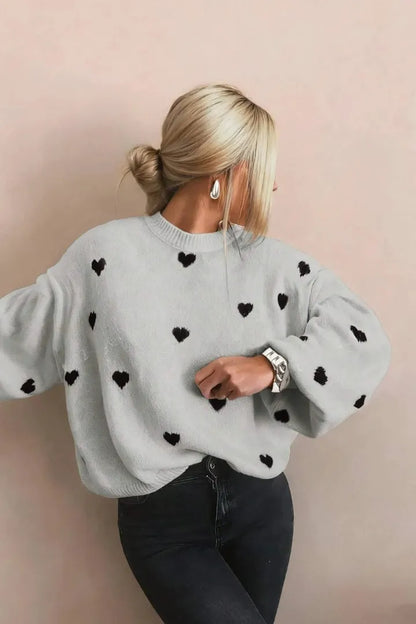 Heart-Embroidered Knit Pullover