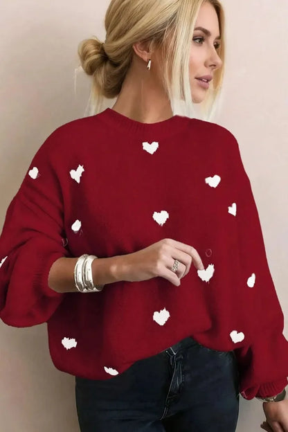 Heart-Embroidered Knit Pullover