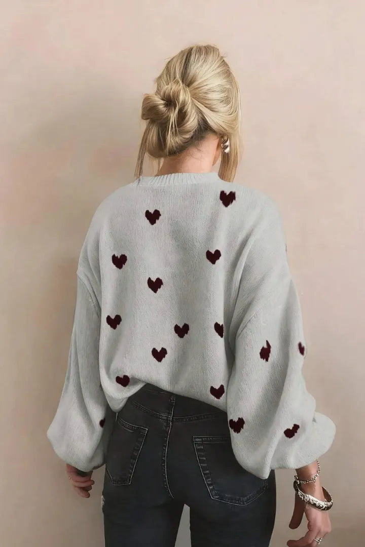 Heart-Embroidered Knit Pullover