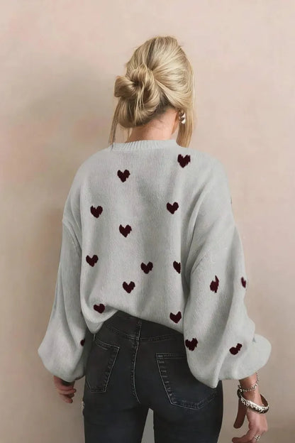 Heart-Embroidered Knit Pullover