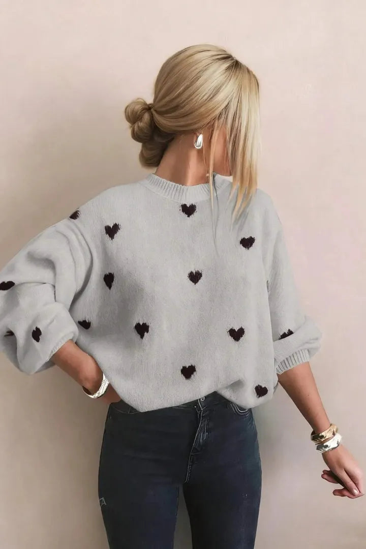 Heart-Embroidered Knit Pullover