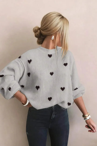 Heart-Embroidered Knit Pullover
