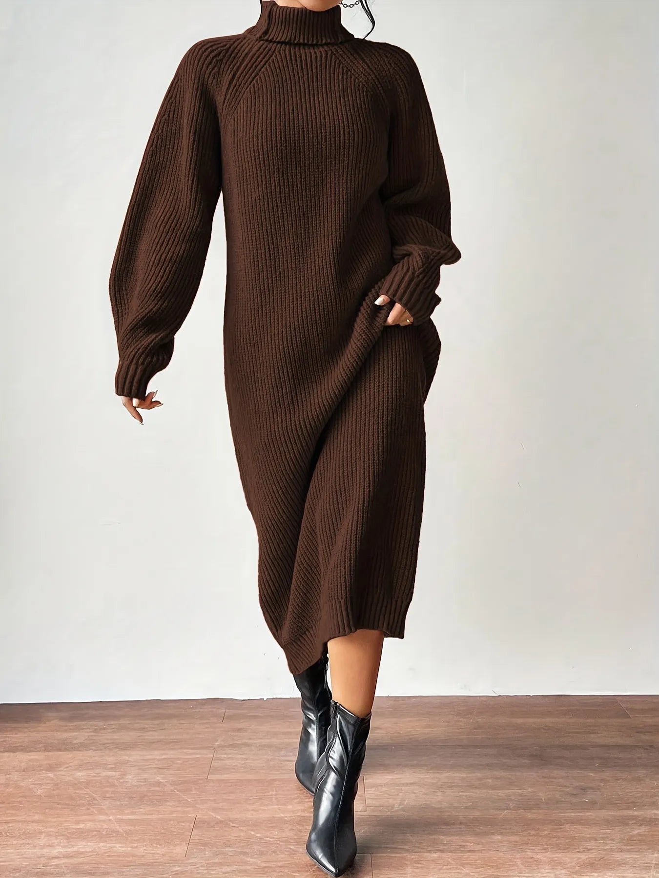 High Neck Ribbed Knit Dress