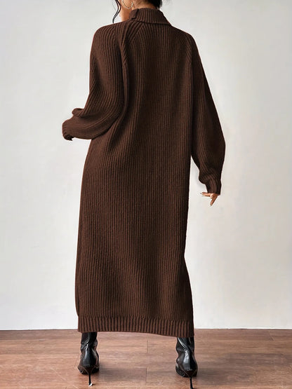 High Neck Ribbed Knit Dress