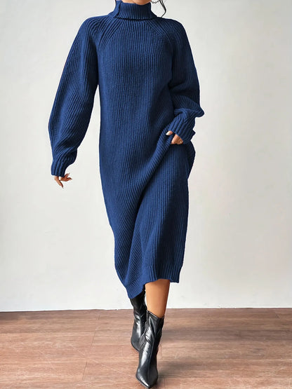High Neck Ribbed Knit Dress