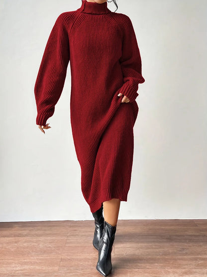 High Neck Ribbed Knit Dress