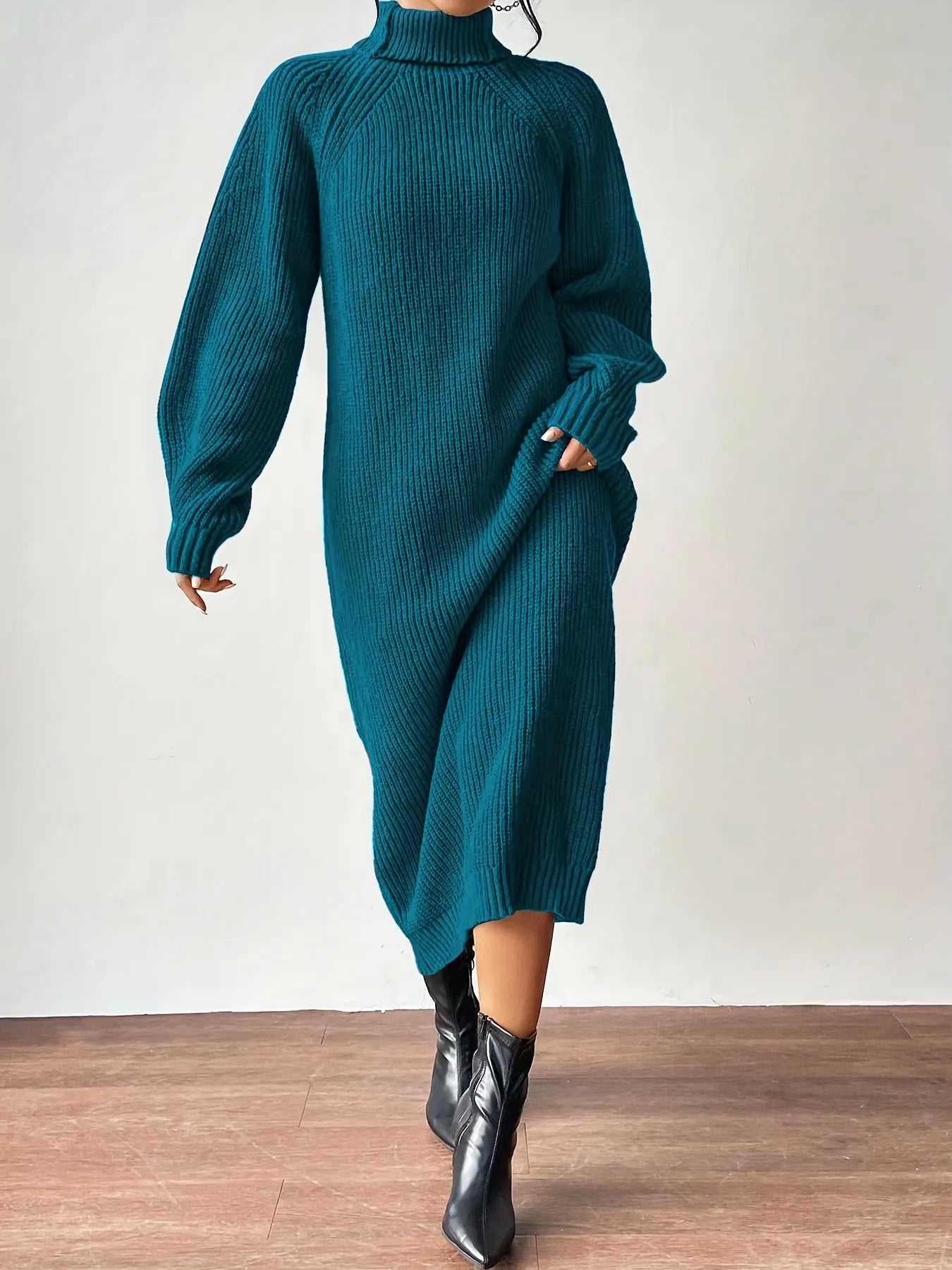 High Neck Ribbed Knit Dress