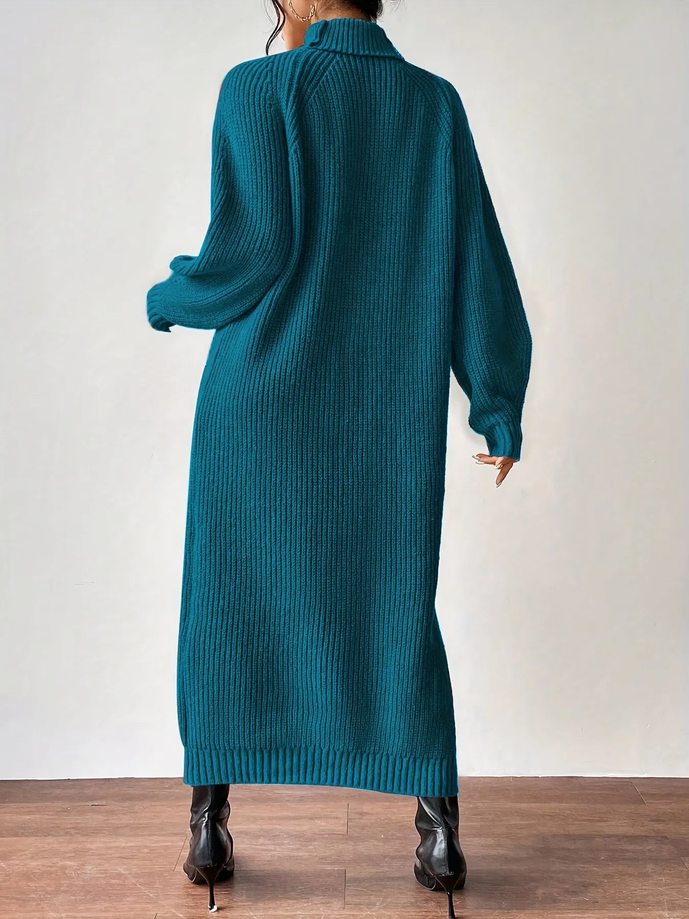 High Neck Ribbed Knit Dress
