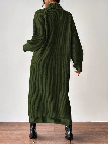High Neck Ribbed Knit Dress