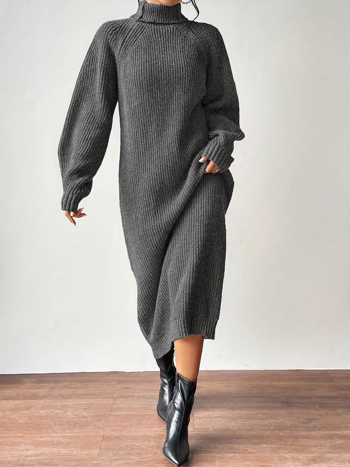 High Neck Ribbed Knit Dress