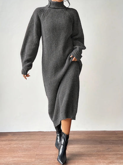 High Neck Ribbed Knit Dress