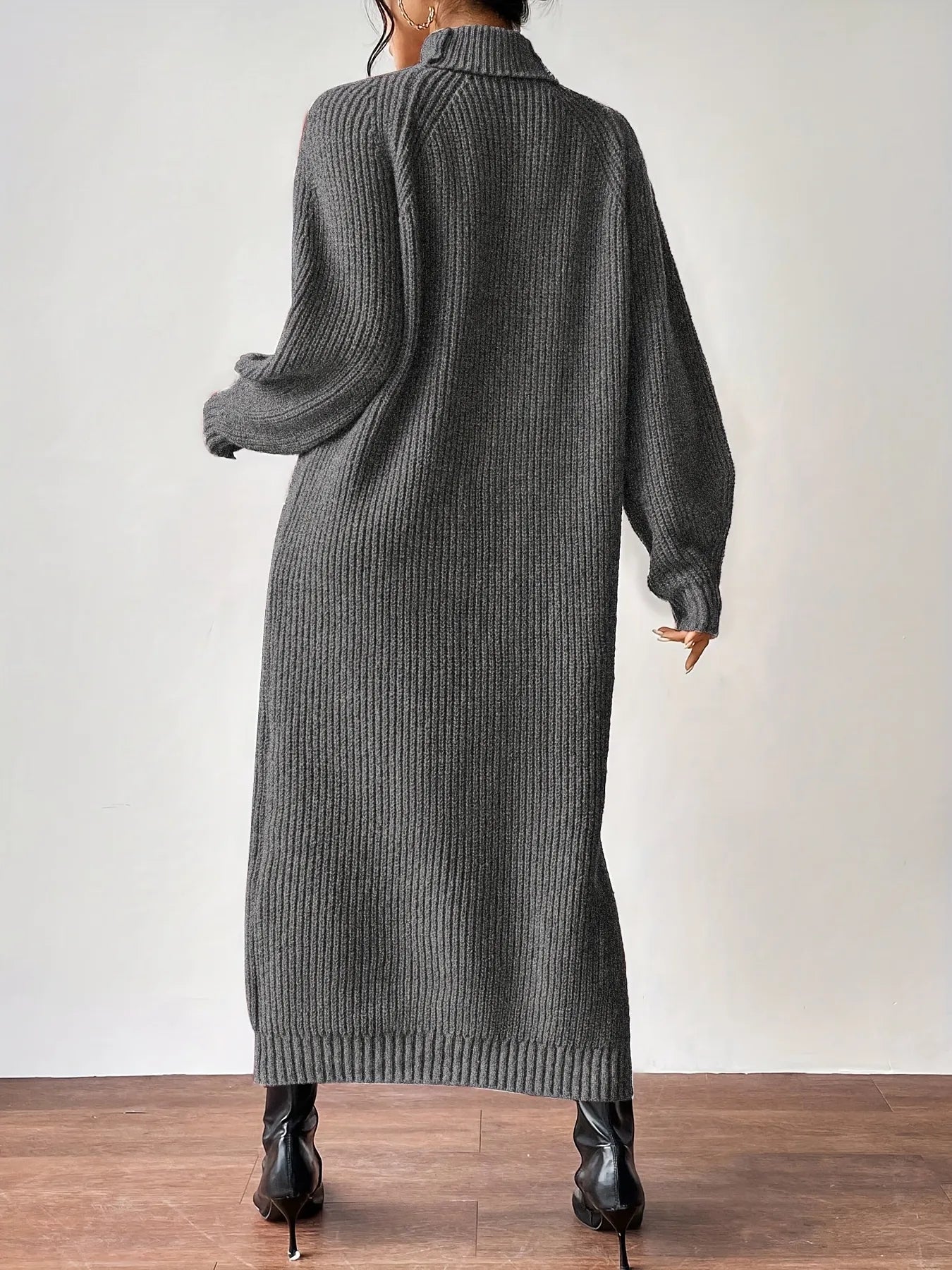 High Neck Ribbed Knit Dress