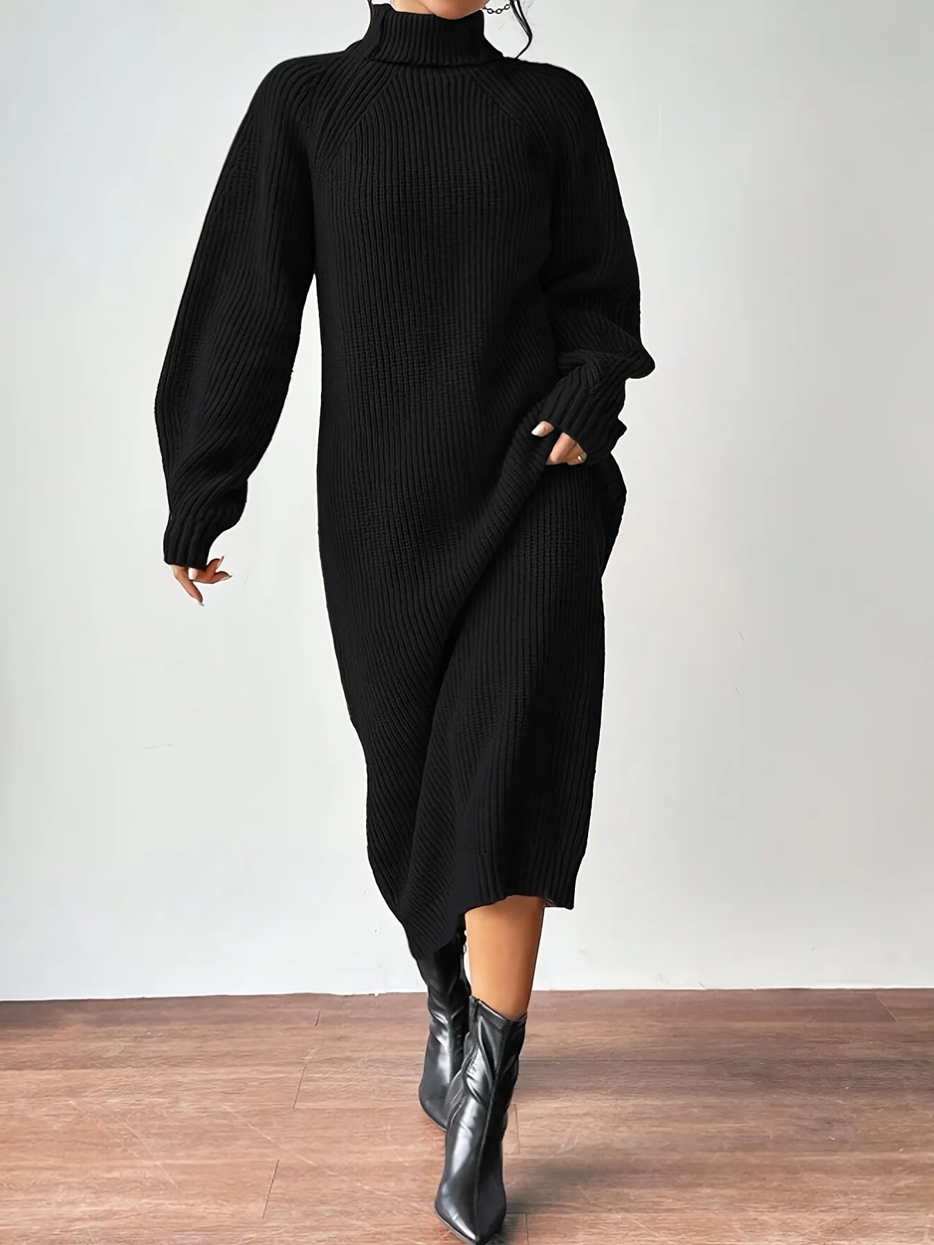 High Neck Ribbed Knit Dress