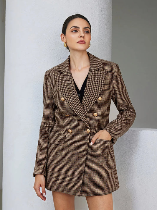 Houndstooth Double-Breasted Blazer