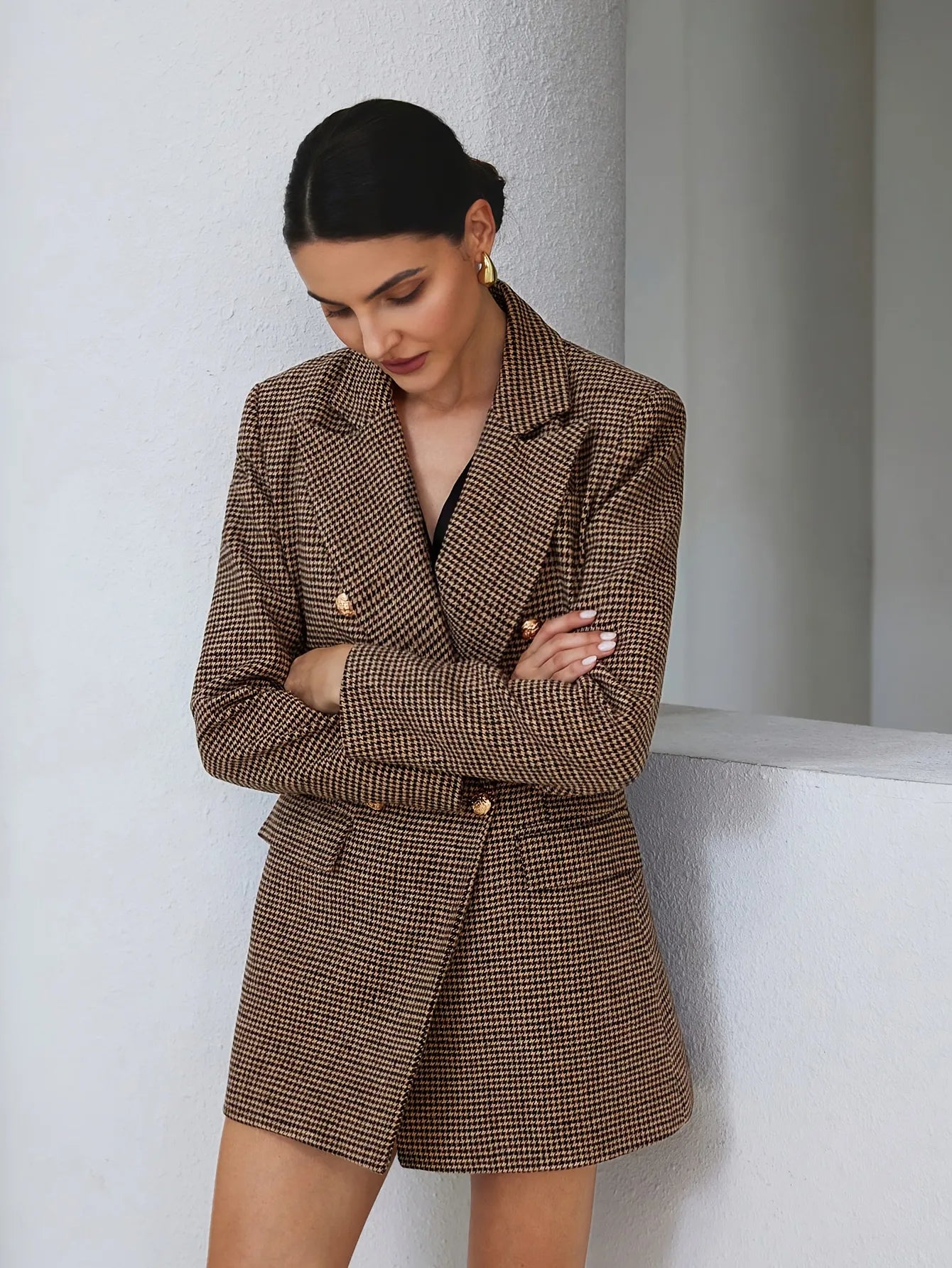 Houndstooth Double-Breasted Blazer