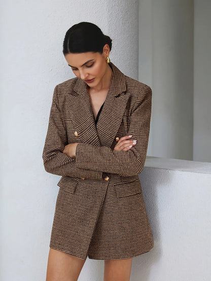 Houndstooth Double-Breasted Blazer