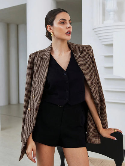 Houndstooth Double-Breasted Blazer