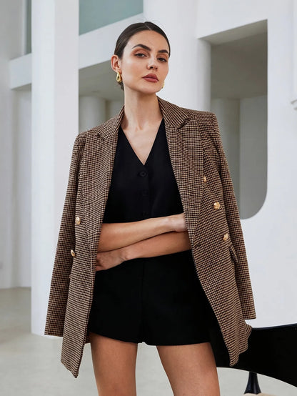 Houndstooth Double-Breasted Blazer