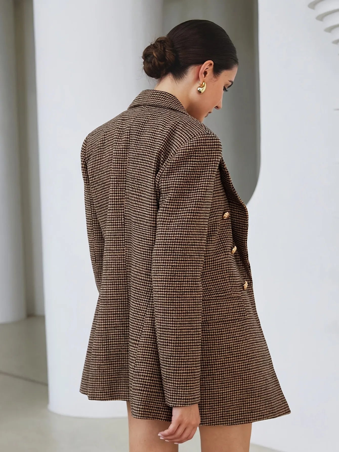 Houndstooth Double-Breasted Blazer
