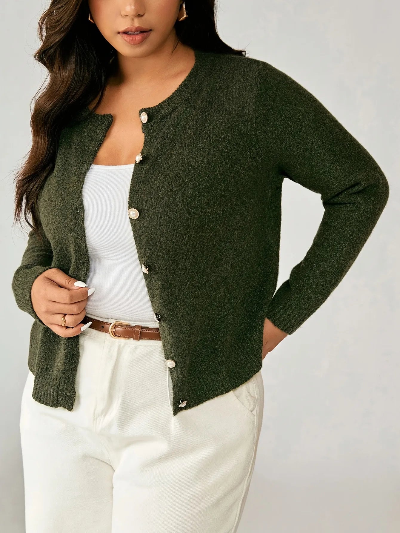 Plus Size Buttoned Knit Cardigan