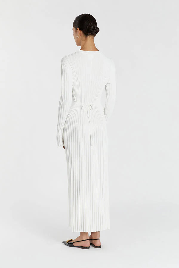 Ribbed Knit Midi Dress with Round Neck